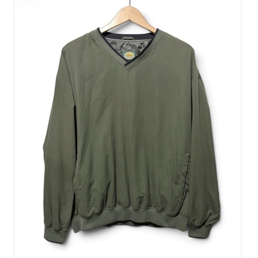 Cabelas Windshirt Men XL Pullover Olive Green V-Neck Golf Windbreaker Gorpcore